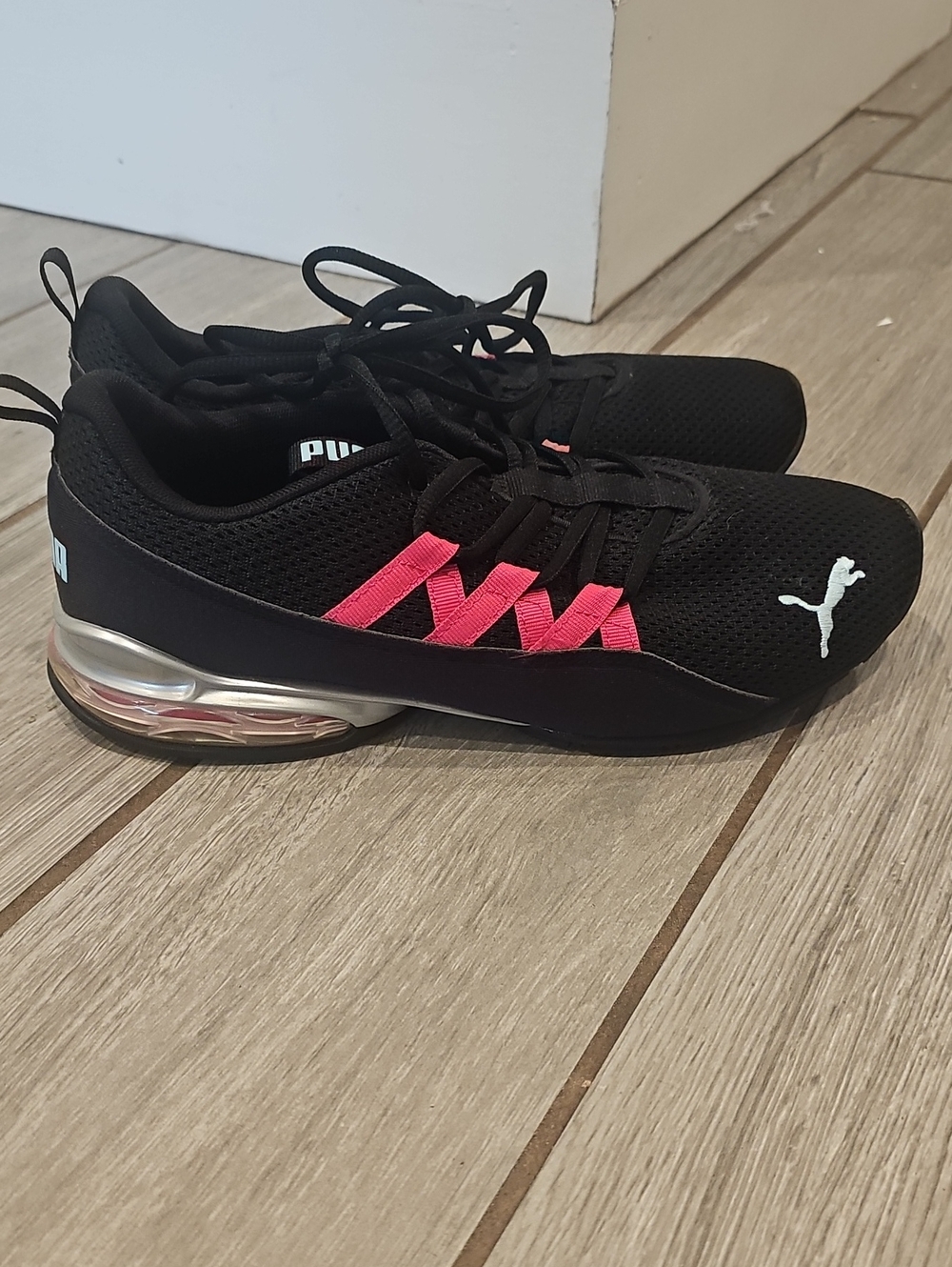 PUMA Women's Black Athletic Sneakers with Pink Detail